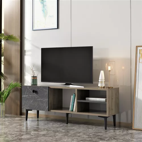 inandoutdoormatch TV Meubel Maria - TV meubel - 45x120x30 cm - Walnoot kleurig en Marmer Zwart - Decoratief Design - Spaanplaat - Kunststof (23908)