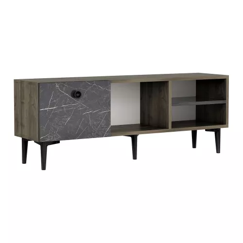 inandoutdoormatch TV Meubel Maria - TV meubel - 45x120x30 cm - Walnoot kleurig en Marmer Zwart - Decoratief Design - Spaanplaat - Kunststof (23908)